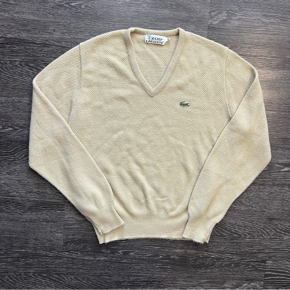 VTG 1970s Izod Lacoste V-Neck Sweater in Beige
